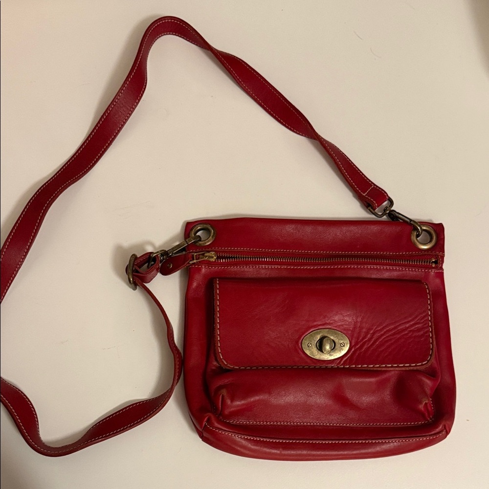Roots Cherry Red Leather Crossbody Bag